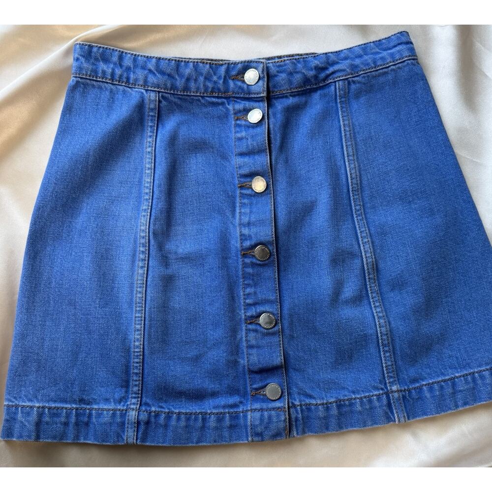 Topshop‎ Moto Denim Mini Skirt Women’s W28 Blue Button Front A-Line Jean Y2K